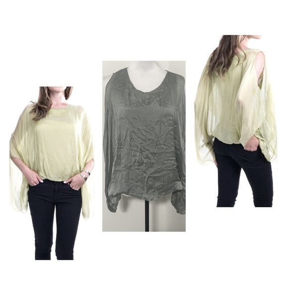 Gigi Moda Made in Italy Seta Spalla Blouse Top XL Gray 100% Silk Lightweight EUC - Picture 1 of 11